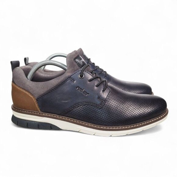 Rieker Dustin Leather Slip-on Casual Oxfords "Navy / Brown" Men's 8-8.5/41 - Picture 4 of 11